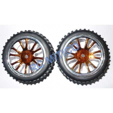 85006 - Complete Front Tires chromed gold Buggy 1/16 - 1/18 x2 pcs