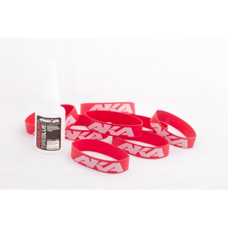 1 Bottle of Aka tire glue and 4 AKA Tire mounting bands