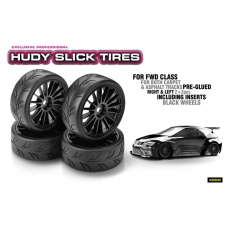 Ruedas Hudy 1/10 Slick Negras x4 uds.
